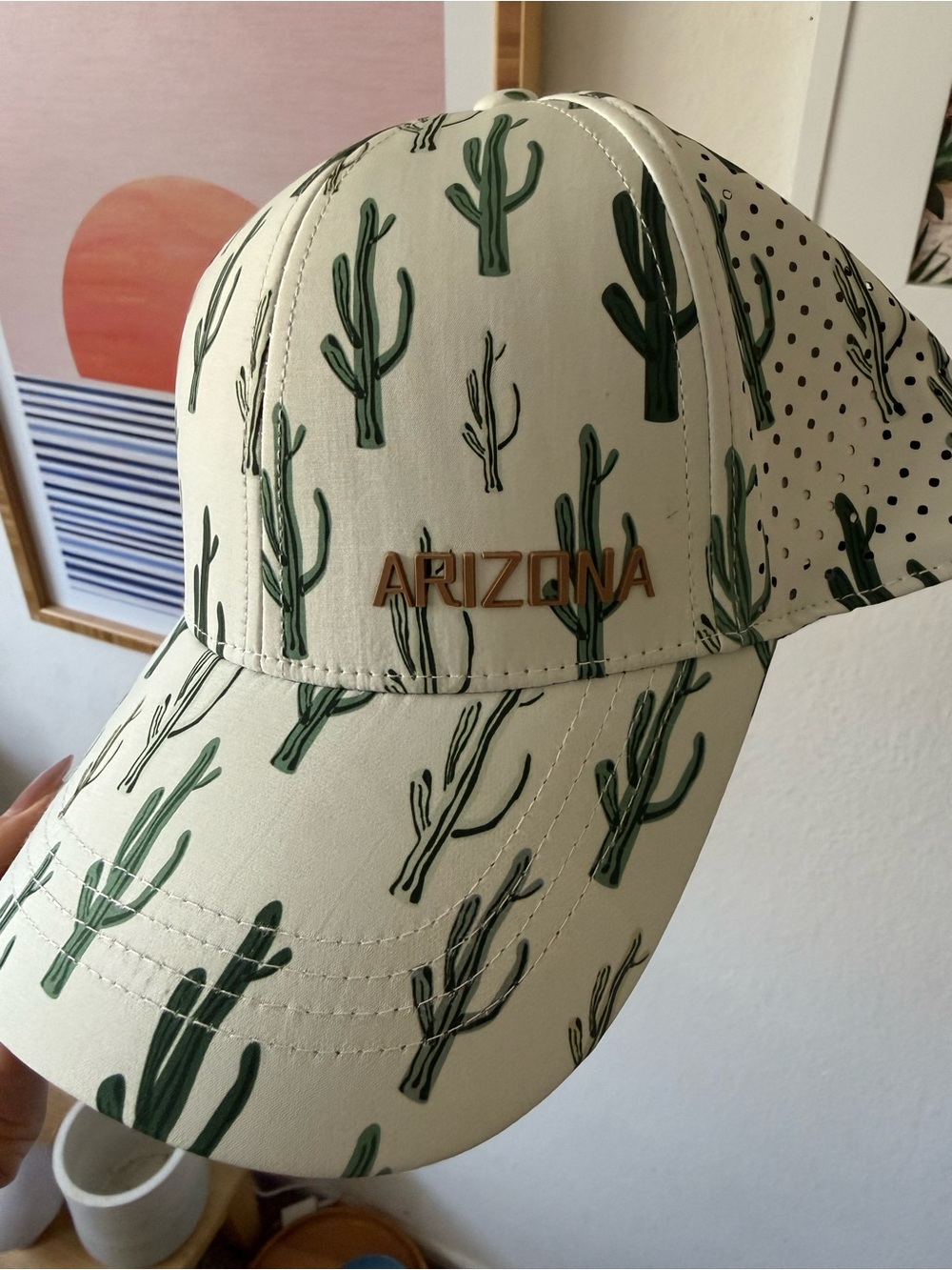 Robin Ruth Arizona White Baseball Cap with Green Cactus Print - Picture 4 of 5